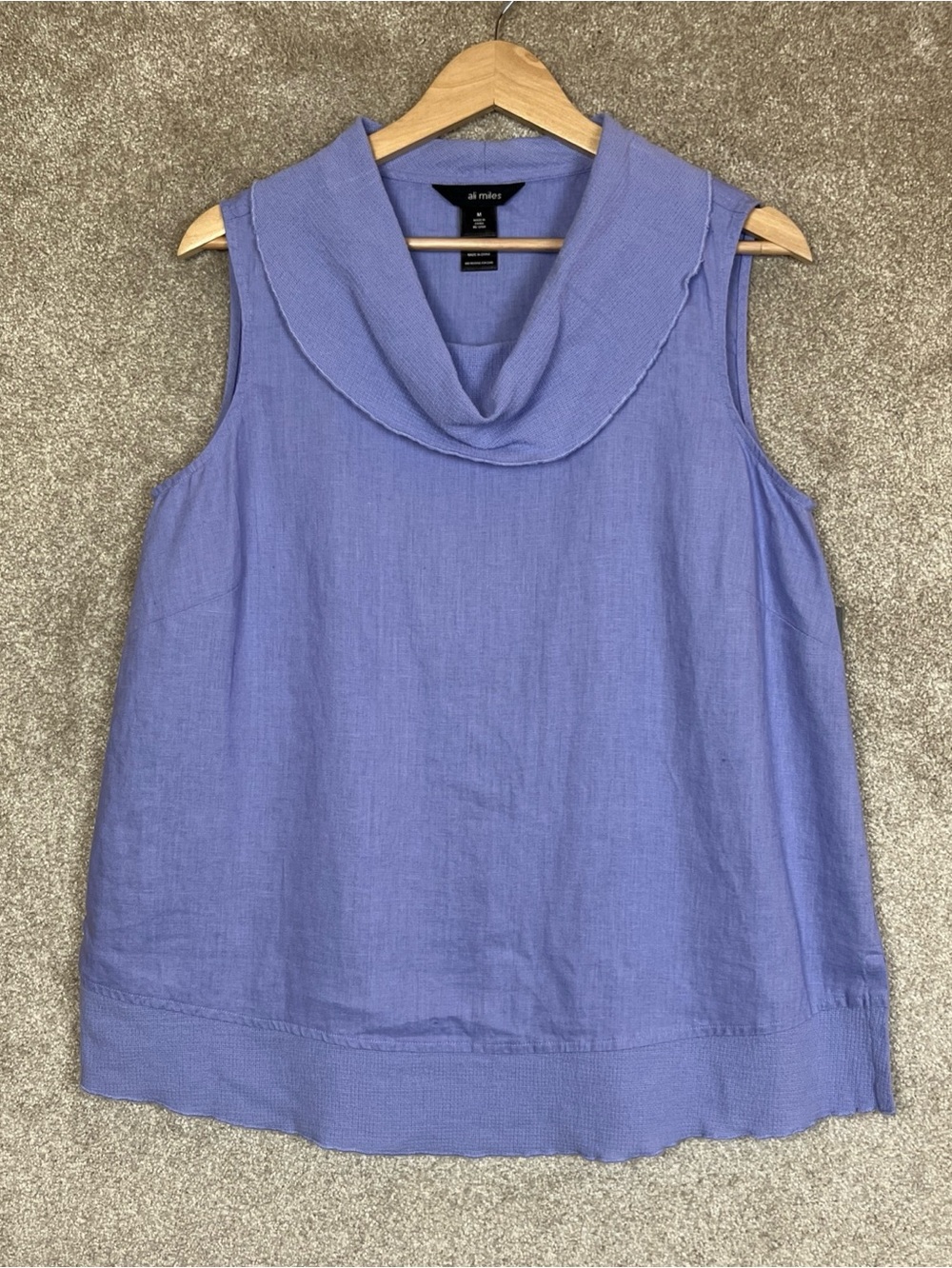 Ali Miles Tunic Womens Medium Purple Linen Blend Sleeveless Cowl Neck New- 5195